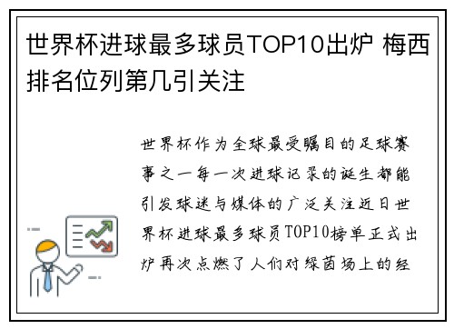 世界杯进球最多球员TOP10出炉 梅西排名位列第几引关注
