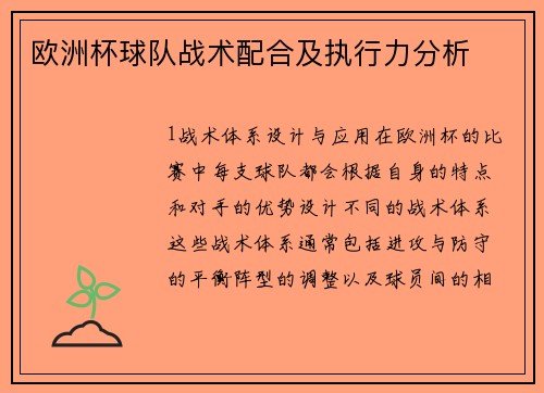 欧洲杯球队战术配合及执行力分析