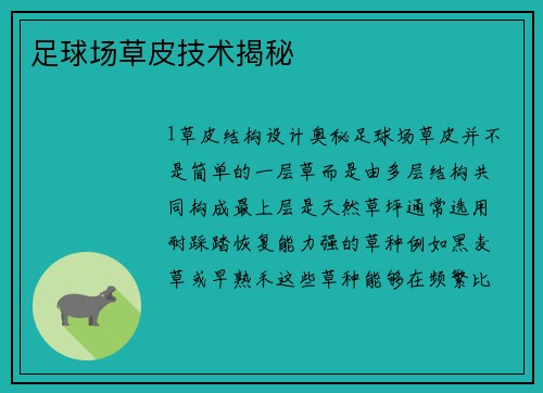 足球场草皮技术揭秘